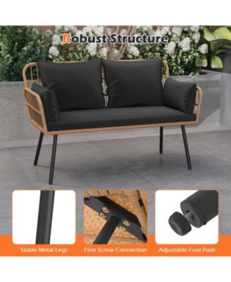 Outdoor Rattan 2-Seat Chair with Seat Back Cushions and Heavy-Duty Metal Legs