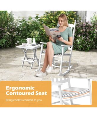 High-Back Acacia Wood Outdoor Rocking Chair with Solid Rocking Base