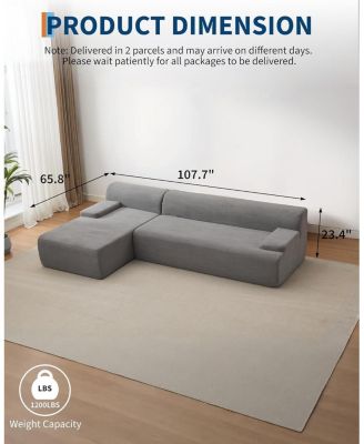 Modular L-Shaped Sectional Sofa with Chaise, Cloud Couch, Corduroy Fabric
