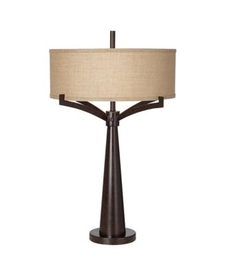 Tremont Industrial Table Lamp 31 1/2" Tall with USB Dimmer Cord Burlap Fabric Drum Shade for Living Room
