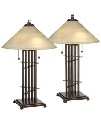 Metro Collection 23 1/2" High Planes 'n' Posts Farmhouse Rustic Table Lamps Set of 2 Pull Chain Art Glass