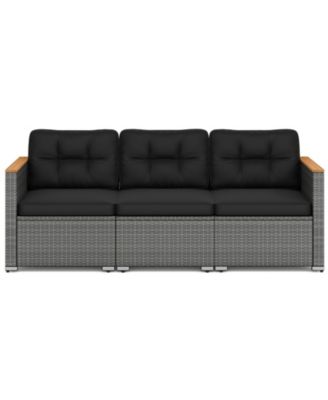 3-Seat Patio Couch Sofa PE Rattan Loveseat Furniture Set with Deep Seating and Cushion