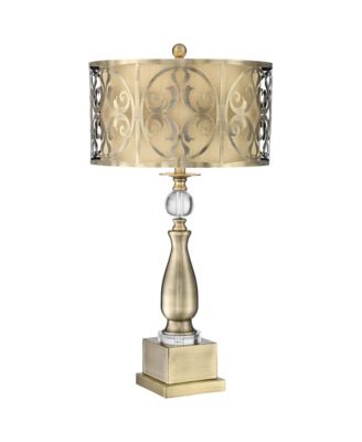 Traditional Table Lamp 30 1/2" with USB Dimmer Tall Brass Metal stick Double Drum Shade for Bedroom Living Room House Home