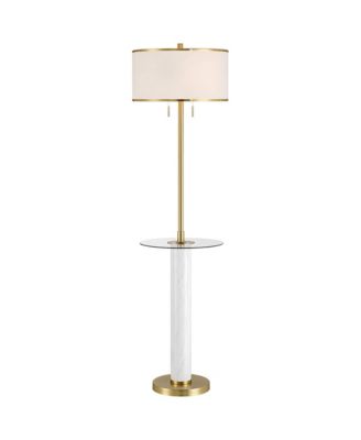 Bellini Modern 65" Tall Standing Floor Lamp with Tray Table USB Port Pull Chain Gold Metal Faux Marble Finish