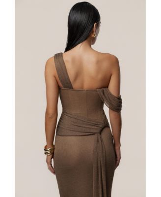 Women's Draped Metallic Maxi Dress