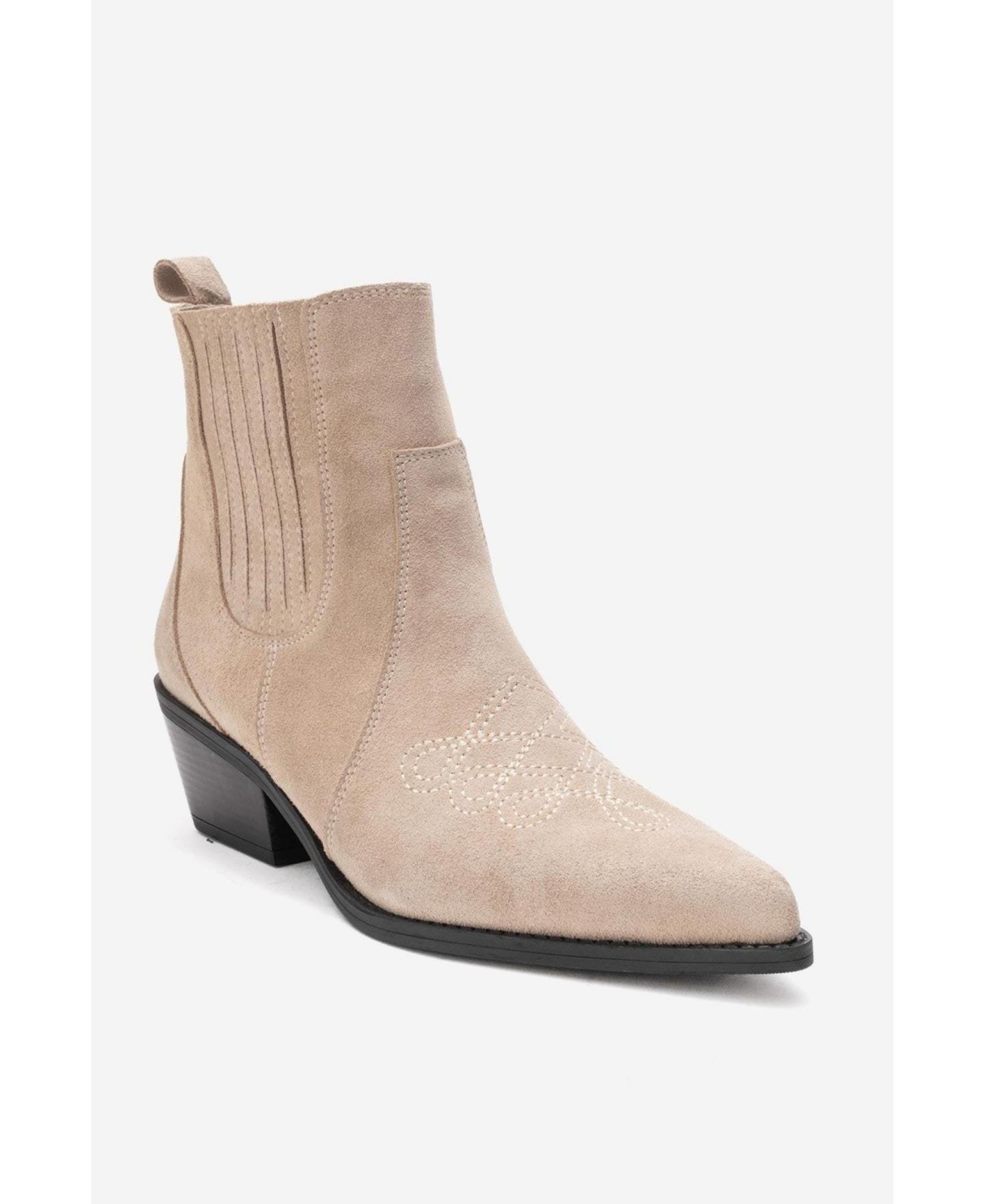 Женские ботинки Forever & Always Shoes Julieta Leather Block Heel Western Boot, цвет: Бежевый замшевый — фото 1