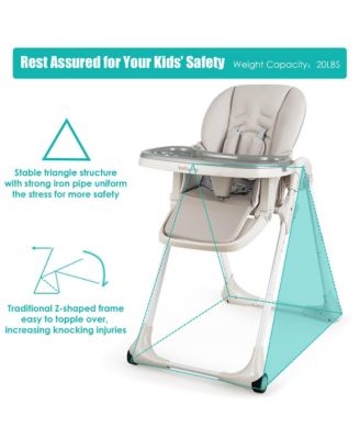 Toddler High Chair w/ 7 Height and 3 Footrest Adjustable Cup holder 2 Wheels