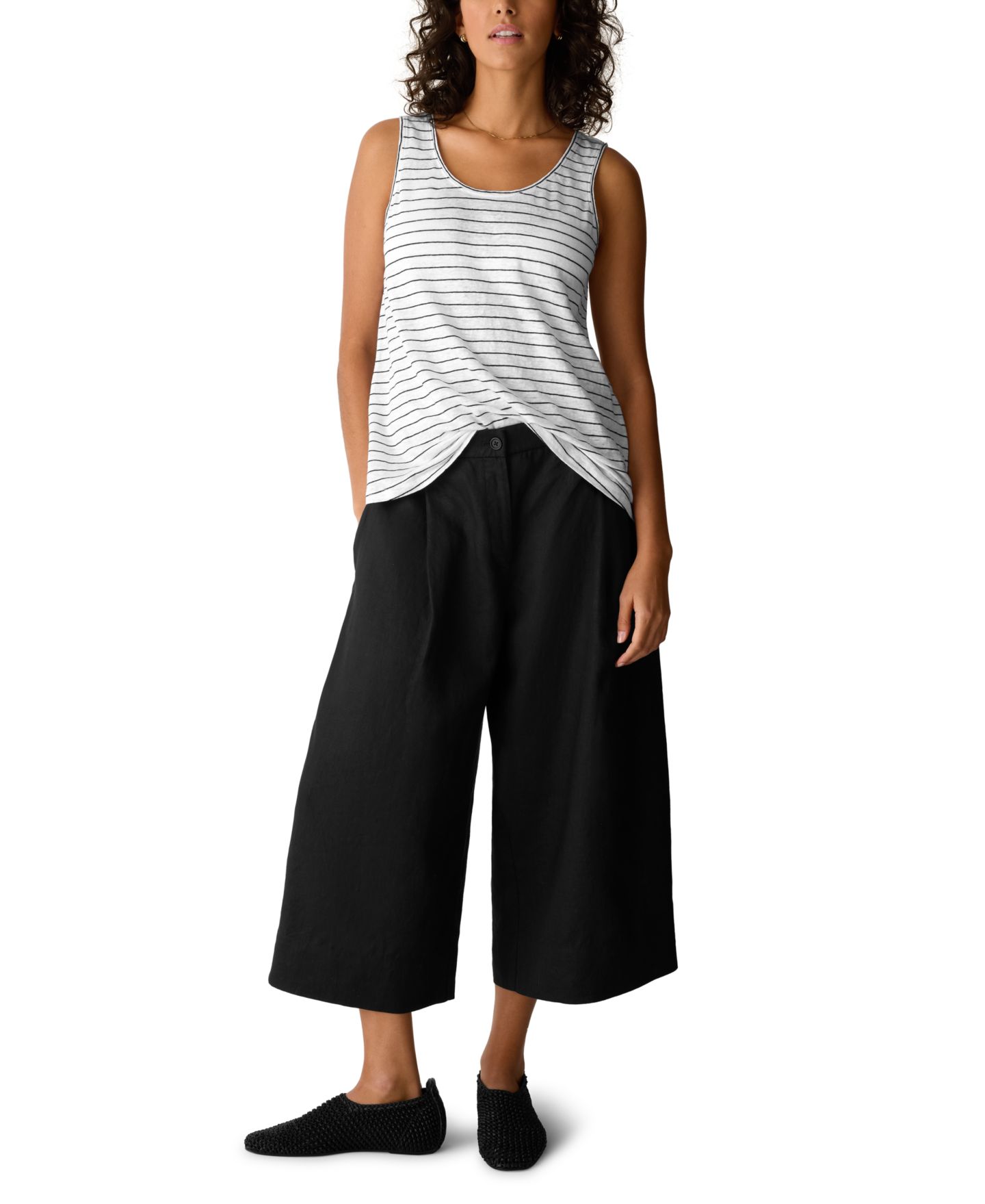 Женский топ Eileen Fisher Sleeveless Scoop Neck, цвет: Белый / Чёрный — фото 2