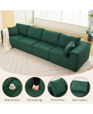 137" Cloud Sectional Sofa, Modular Linear Couch, Corduroy Fabric, No Assembly, Convertible Sleeper