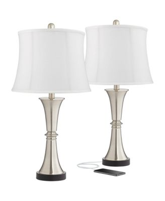 Seymore Modern Table Lamps 26" High Set of 2 Softback with USB Charging Port LED Touch On Drum Shade for Bedroom Desk