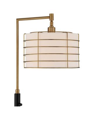 Modern Arc Floor Lamp 63 1/2" Tall Warm Gold Metal Cage Linen Shade for Living Room Reading