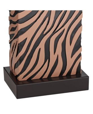 Modern Table Lamps Set of 2 with USB Charging Port 27" Tall Zebra Faux Wood Fabric Shade for Bedroom Bedside House