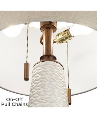 Kingston Modern Mid Century Table Lamp 32 3/4" Tall Ceramic with USB Dimmer Drum Shade for Bedroom Living Room Office