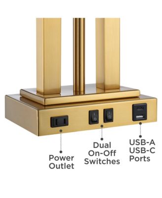 Deacon 26" High Traditional Desk Lamps Set of 2 USB Port AC Power Outlet Gooseneck Brass Finish Metal Charging