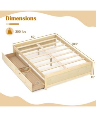 Wooden Bed Frame with Rolling Storage Drawers