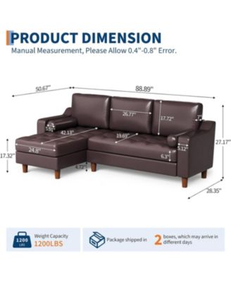 89" L-Shaped Sofa with Chaise, Mid-Century Modern 3-Seater Couch