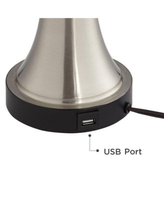 Seymore Modern Table Lamps 26" High Set of 2 Silver with USB Charging Port LED Touch On Faux Drum Shade for Bedroom Desk