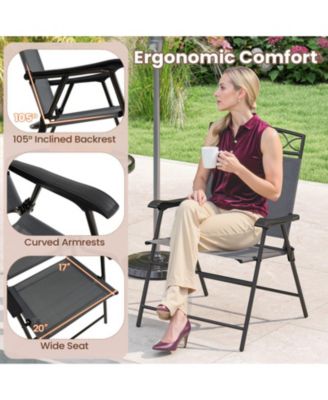 Set of 4 Folding Patio Dining Chairs with Armrests and Breathable Fabric Seat