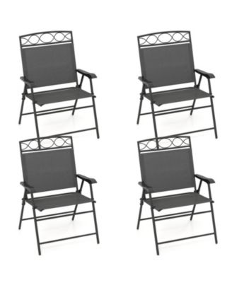 Set of 4 Folding Patio Dining Chairs with Armrests and Breathable Fabric Seat