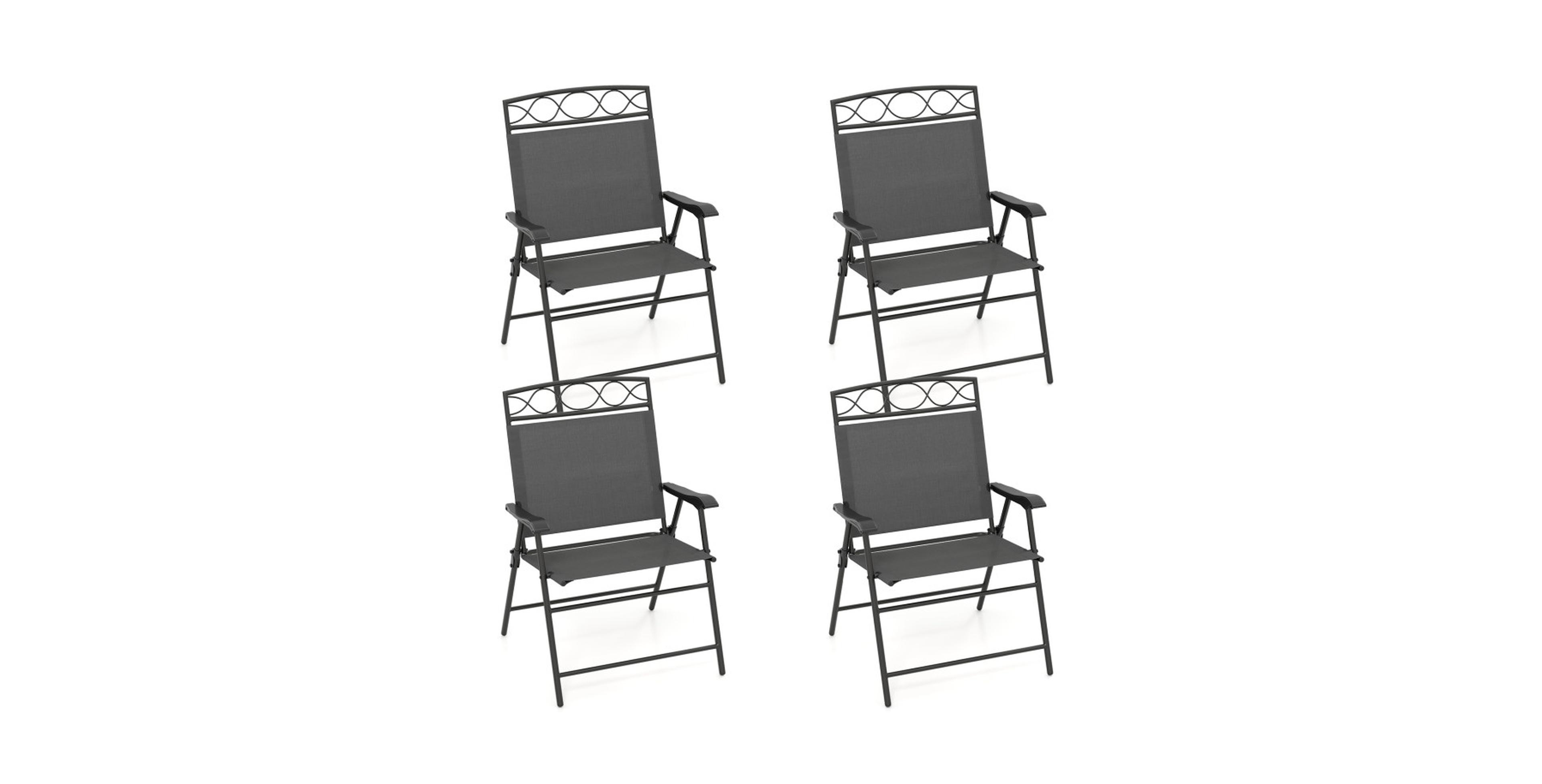 Gouun Set of 4 Folding Patio Dining Chairs with Armrests and Breathable Fabric Seat