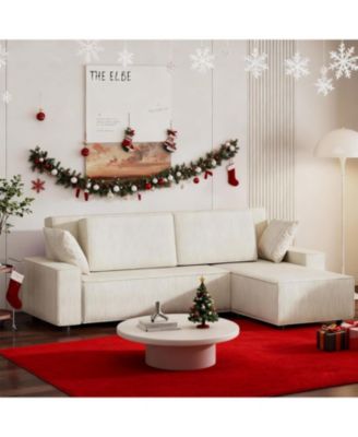 Corduroy Sectional Sofa, L-Shaped Couch with Deep Chaise for Living Room and Apartment