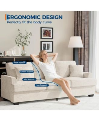 86" Corduroy Sofa, Modern Deep Seat Couch with Pillows and Removable Cover