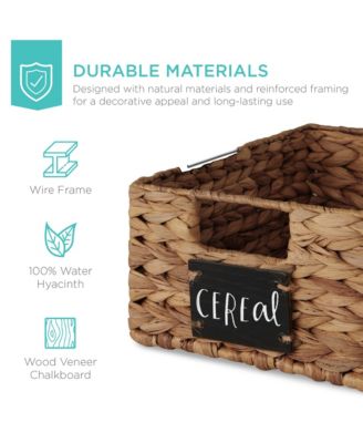 Set of 4 12in Woven Water Hyacinth Pantry Baskets w/ Chalkboard Label, Chalk Marker