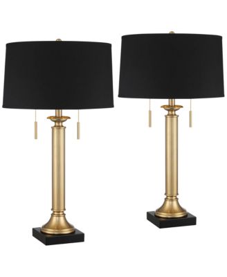 Wynne 30" Tall Large Traditional End Table Lamps Set of 2 Dual USB Ports Gold Metal  Shade Charging