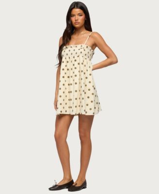 Women's Polka Dot Linen Look Mini Dress
