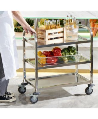 Stainless Steel Utility Cart Locking Casters Removable Shelf Kitchen Restaurant
