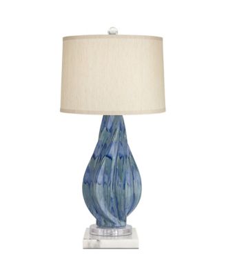 Teresa Modern Table Lamp with Square  Marble Riser 31" Tall Teal Ceramic  Drum Shade for Bedroom Living Room Nightstand
