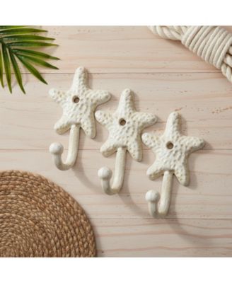 3pcs Cast Iron Starfish Wall Hooks Nautical Decorative Hangers for Coats Towels Keys