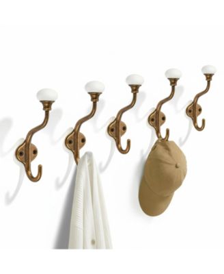 5-Pack Double Wall-Mounted Coat Hooks, Decorative Hardware for Bathroom, Bedroom & Kitchen