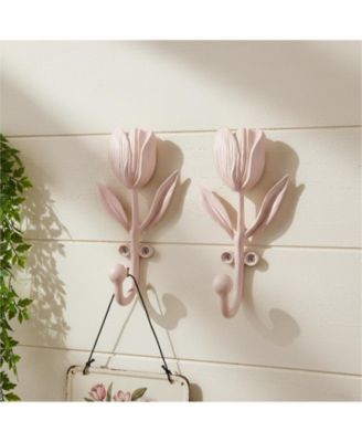 Tulip Decorative Wall Hooks, 2 Pack Metal Wall Mounted Hooks for Clothes, Bags, Towels & Hats