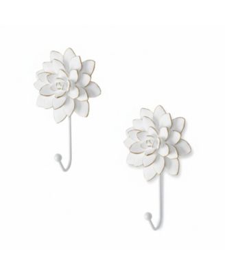 Flower Decorative Wall Hooks, 2-Piece Resin Wall-Mounted Hooks for Clothes, Towels, Keys & Bags