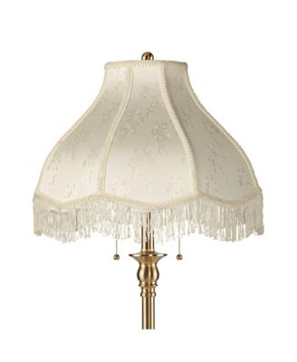 Dyna Traditional Tall 2-Light Standing Floor Lamp Pole Pull Chain Antique Brass Finish Scalloped Shade