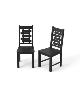 Set of 2 Solid Rubber Wood Dining Chairs with Hollowed Backrest