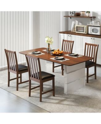 Set of 2 Hollowed-Back Dining Chairs with PVC Leather Seat and Rubber Wood Frame