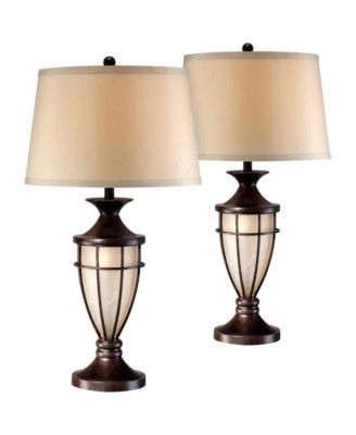 Traditional Table Lamps 33" Tall Set of 2 with Nightlight Lantern Brushed Iron Cage