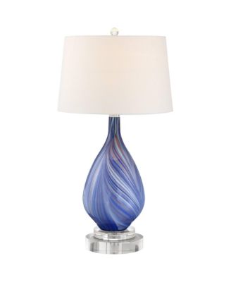 Taylor Contemporary Table Lamp with Round Riser 30 1/2" Tall Art Glass Fabric Drum Shade for Bedroom Living Room Office