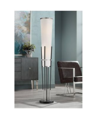 Flute Mid Century Modern 64" Tall Floor Lamp with Smart Socket Satin  Nickel  Shade for Living Room House