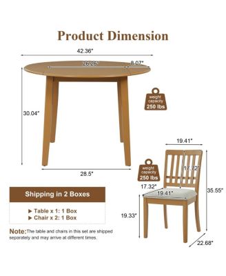 3-Piece Folding Round Dining Table Set, 2-Chair Kitchen Nook Set