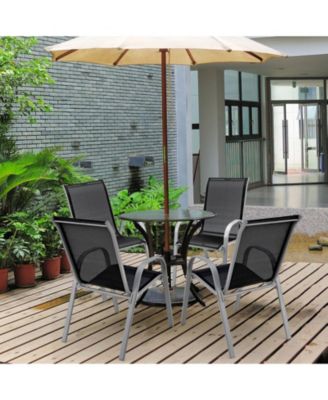 Set of 4 Stackable Outdoor Dining Chairs with Breathable Fabric Seat and Armrests