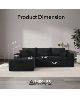 108" Cloud Sectional Sofa, L-Shaped Couch with Deep Seat, Corduroy, No Assembly