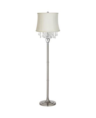 Chandelier Floor Lamp 62.5" Tall Satin Steel Chrome Crystals Creme Fabric Drum Shade for Living Room Reading Bedroom Office