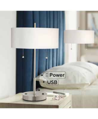 Nikola Modern Accent Table Lamps 23 3/4" High Set of 2 with USB and AC Power Outlet in Base Drum Shade for Bedroom Home Desk