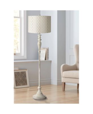 Vintage Country Cottage Floor Lamp 60" Tall Antique Embroidered Hourglass Print Drum Shade for Living Room Bedroom Office House