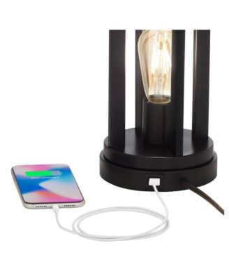 Marcel Industrial Table Lamps 24 1/4" High Set of 2 with USB Charging Port and Nightlight LED Shade for Bedroom Bedside Desk