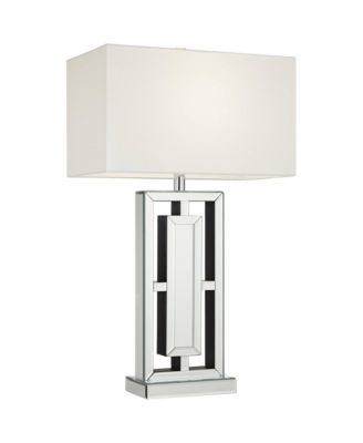 29" Tall Rectangular Modern End Table Lamp Mirrored Glass Finish Metal Living Room Bedroom