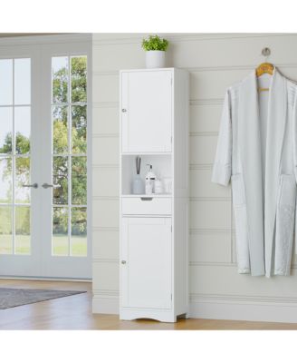 Tall Narrow Storage Cabinet, 2 Doors and 1 Drawer with Adjustable Shelves, Bathroom or Living Room Organizer